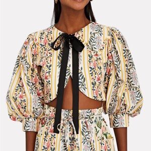 AGUA BY AGUA BENDITA Granate Floral Stripe Crop Top Size S - excellent condition